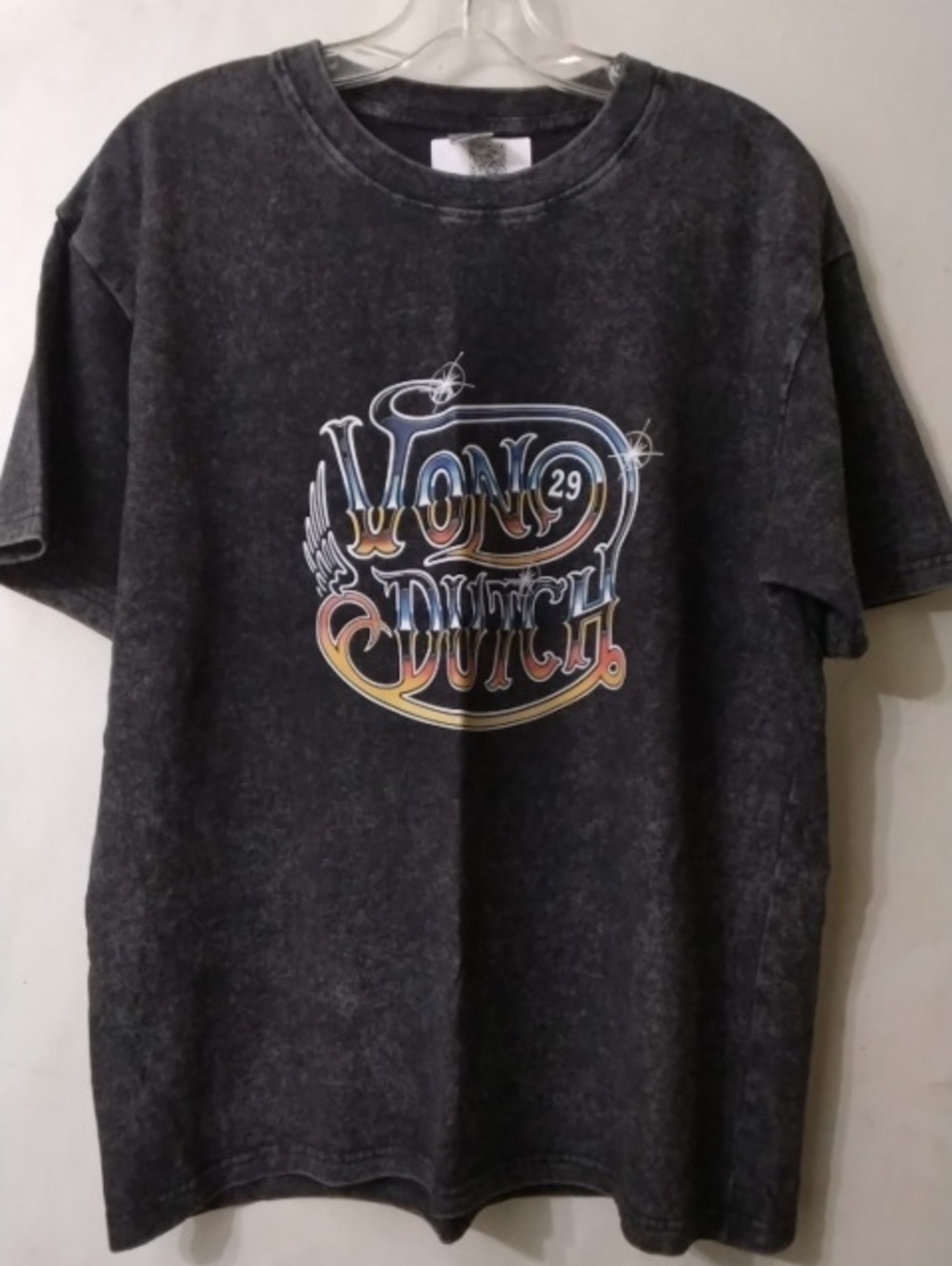 "Von Dutch" Black Mineral Wash Short Sleeve Logo Tee W/ Multicolor Print Men's S